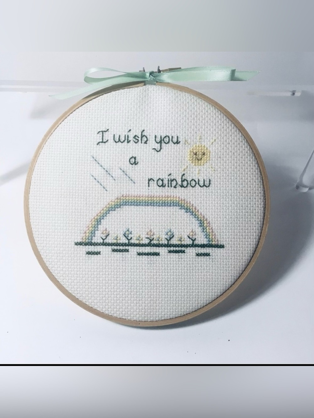Vintage Handmade Needlepoint - I Wish You A Rainbow - 80s 1980s